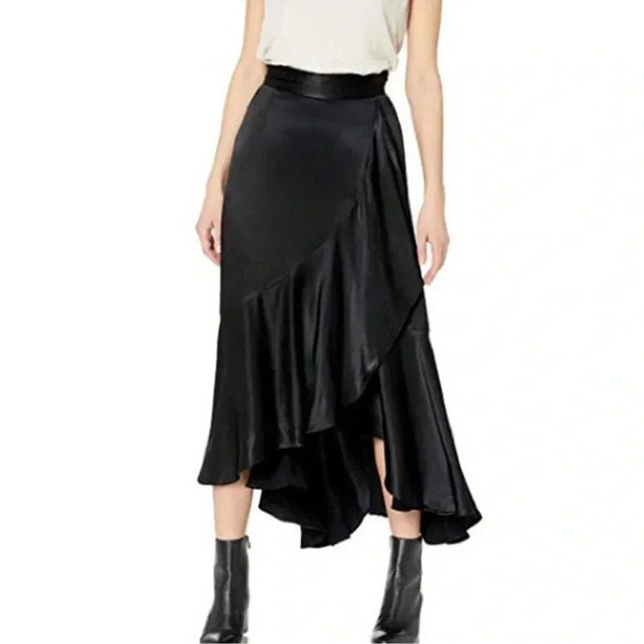 The kooples assymetric ruffle silky midi wrap skirt - Picture 1 of 7